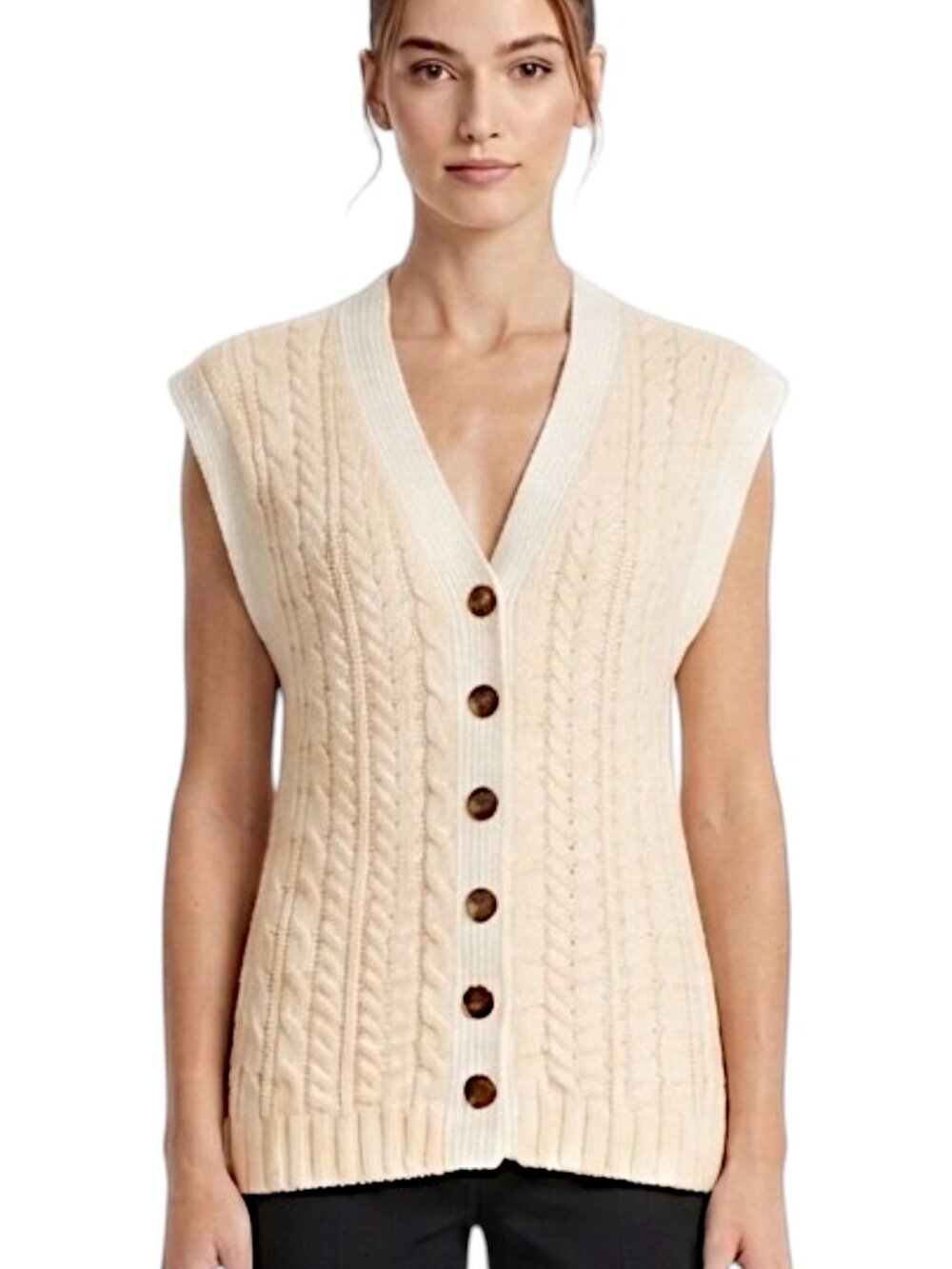 Rebecca Taylor Pearl Ivory White Cable Knit Contrast Vest Sweater Top NWT New S